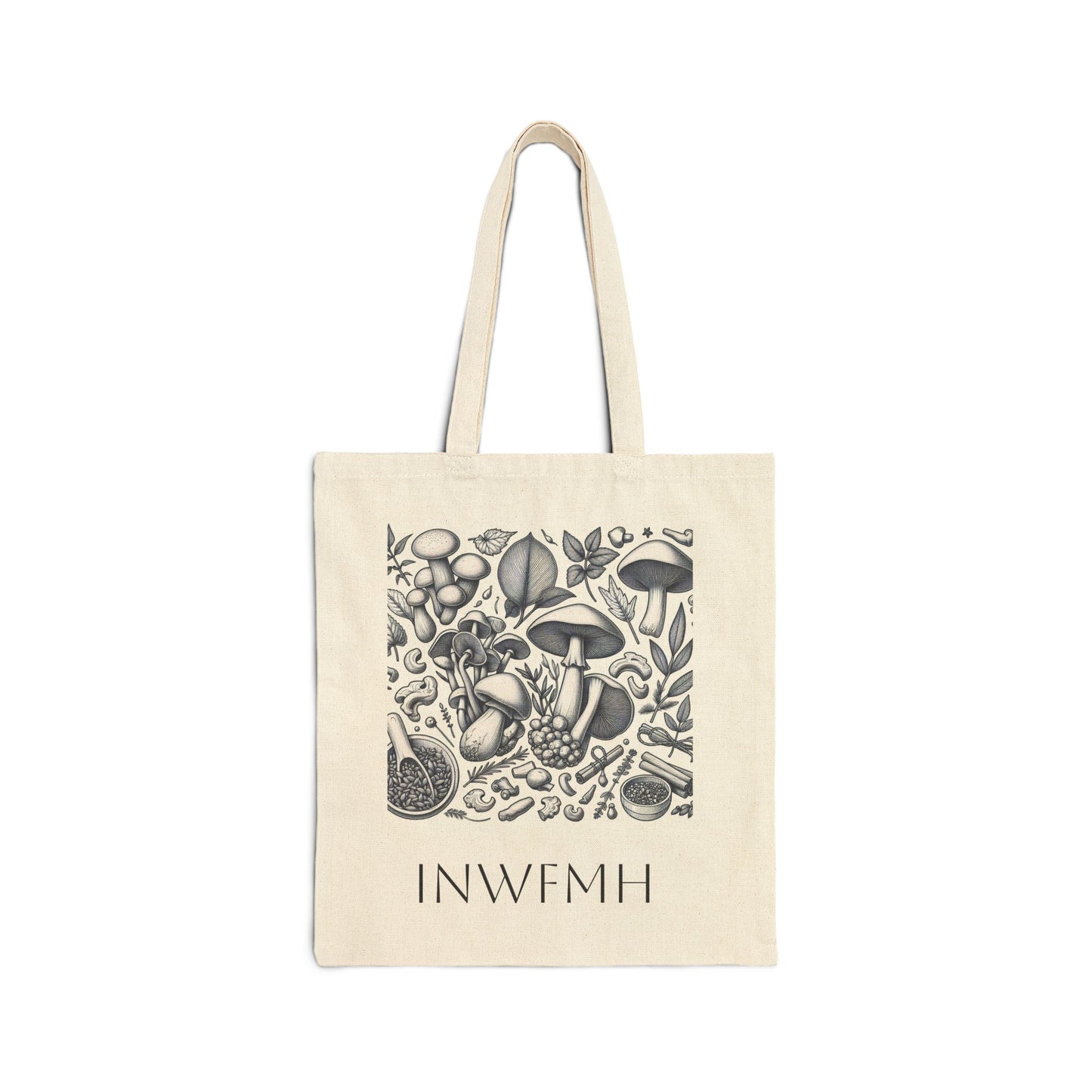 Mushroom Art Cotton Canvas Tote Bag, Eco-Friendly Grocery Bag, Botanical Tote, Gift for Nature Lovers, Reusable Shopping Bag
