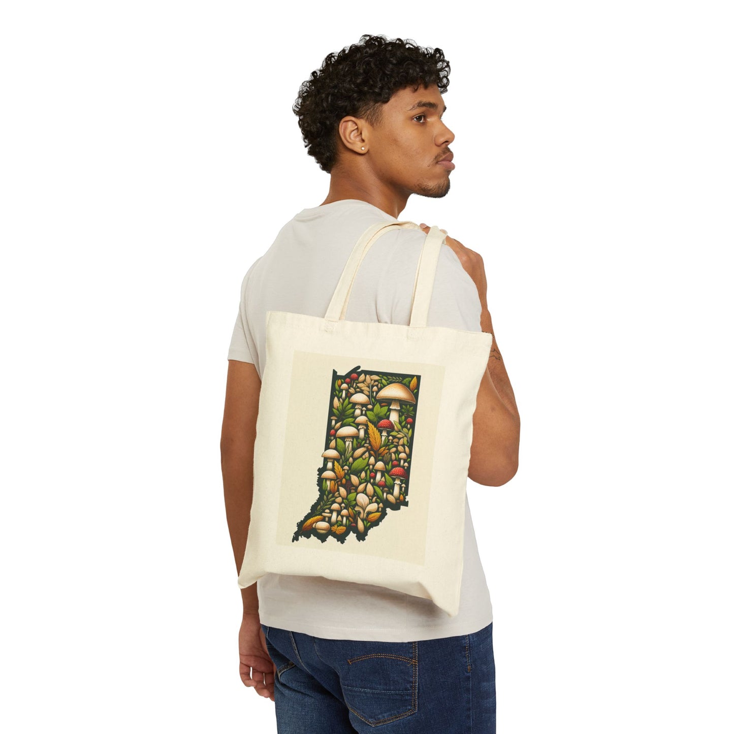 Mushroom Art Cotton Canvas Tote Bag, Eco-Friendly Grocery Bag, Botanical Tote, Gift for Nature Lovers, Reusable Shopping Bag