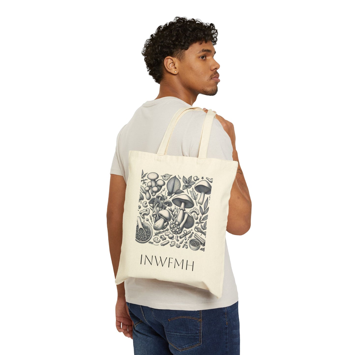 Mushroom Art Cotton Canvas Tote Bag, Eco-Friendly Grocery Bag, Botanical Tote, Gift for Nature Lovers, Reusable Shopping Bag